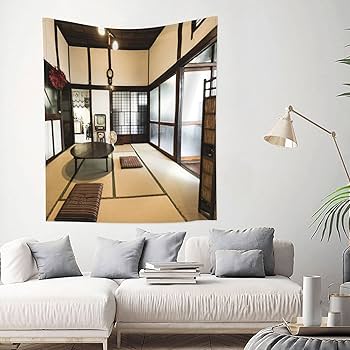 刺繍の絵/衝立 旅館 和風インテリア 家具 古民家 Amazon.co.jp: 昭和レトロの和家具がある古民家の様子の写真を拡大